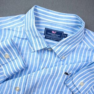 Vineyard Vines Linen Classic Fit Tucker Shirt Blue White Stripe Button XL Mens